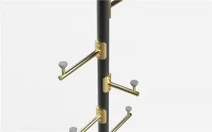 Ives Coat Racks Metal Gold Freestanding, Coat Hanger Stand, Hall Tree Coat Rack for Hanging Hats, Scarves, Bags, Modern Coat Rack with Double Shelves, Corner Coat Rack, 9 Hooks, Gold